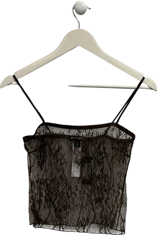 PrettyLittleThing Brown Lace Spaghetti Strap Cami UK 8