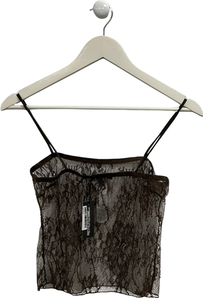PrettyLittleThing Brown Lace Spaghetti Strap Cami UK 8