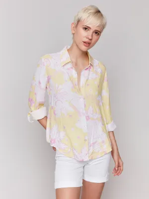 Printed Roll-Up Sleeve Shirt- Lemonade