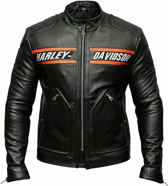 Real Leather Retro Moto Cafe Racer Jackets - Passing Link Victory Lane Biker Jackets - Men's HD Motorcycle Jackets
