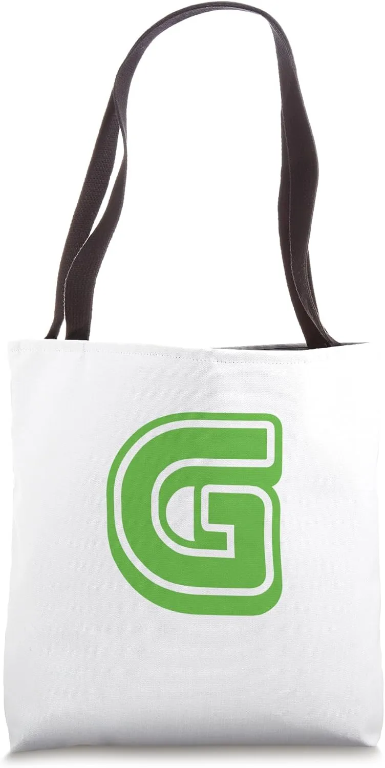 Retro Bold Letter GREEN - G - Outline Design - Alphabet Tote Bag