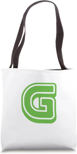 Retro Bold Letter GREEN - G - Outline Design - Alphabet Tote Bag
