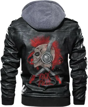 Rock & Roll, Skull Music Punk Headphone Mohawk Hair Personalized Mens PU Leather Vest Coat Custom Jacket