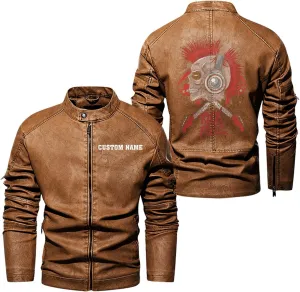 Rock & Roll, Skull Music Punk Headphone Mohawk Hair Personalized Mens PU Leather Vest Coat Custom Jacket