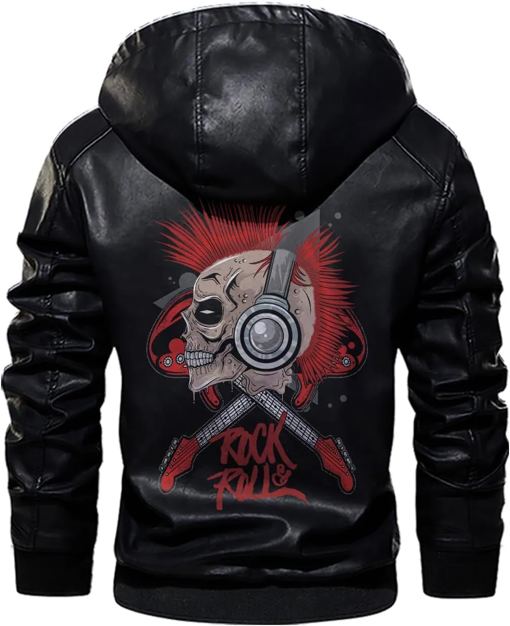Rock & Roll, Skull Music Punk Headphone Mohawk Hair Personalized Mens PU Leather Vest Coat Custom Jacket