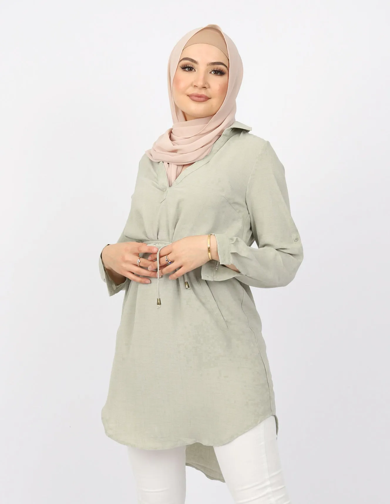 Roll Sleeve Loop Top - Light Shades