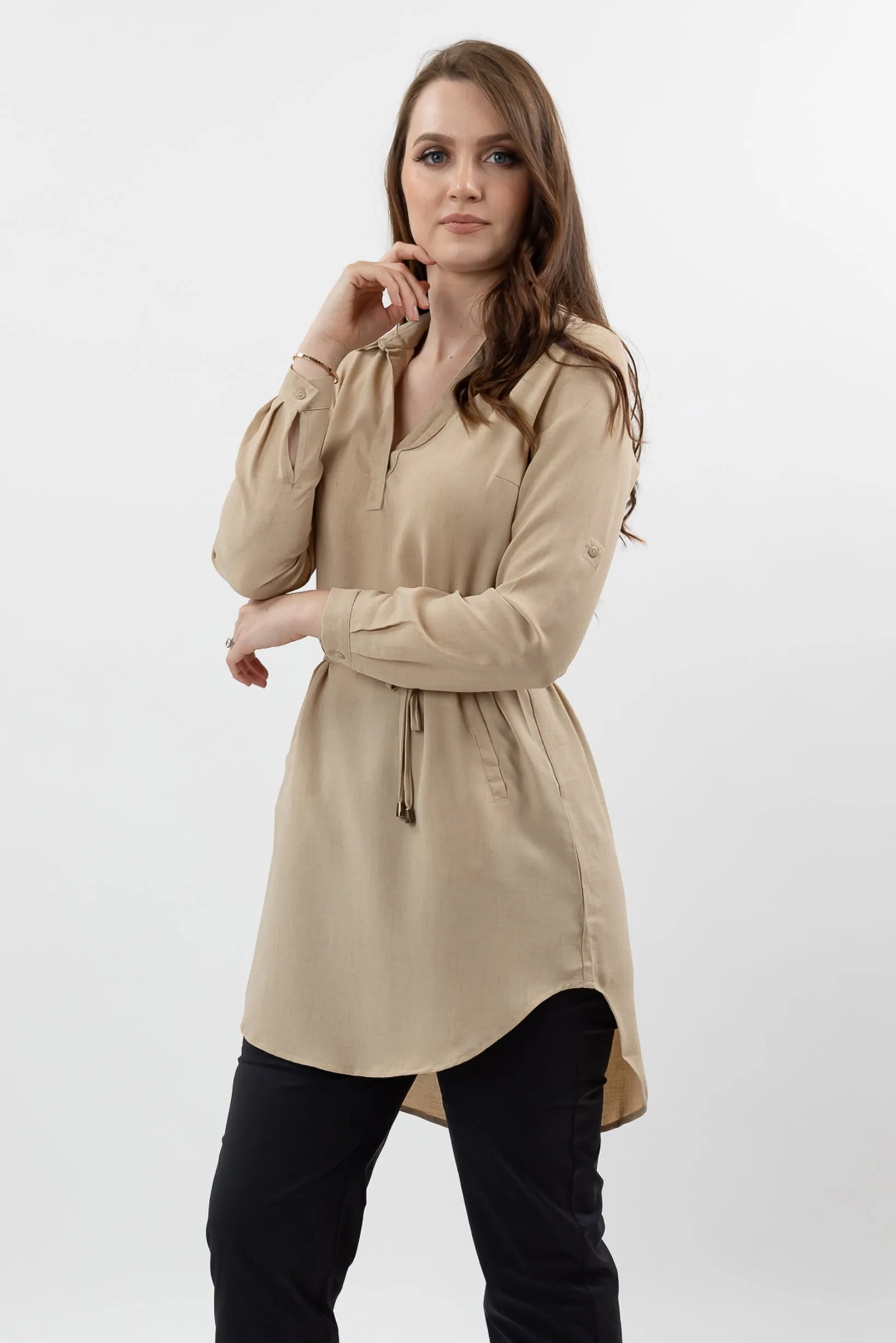 Roll Sleeve Loop Top - Light Shades