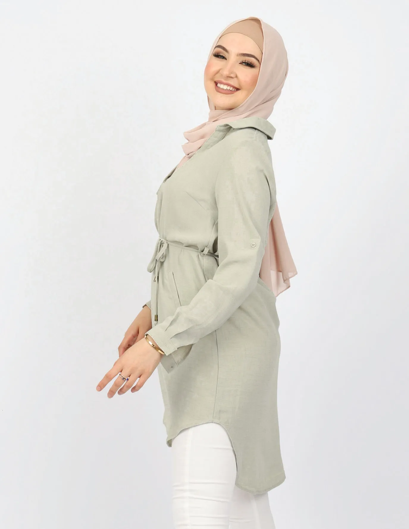 Roll Sleeve Loop Top - Light Shades