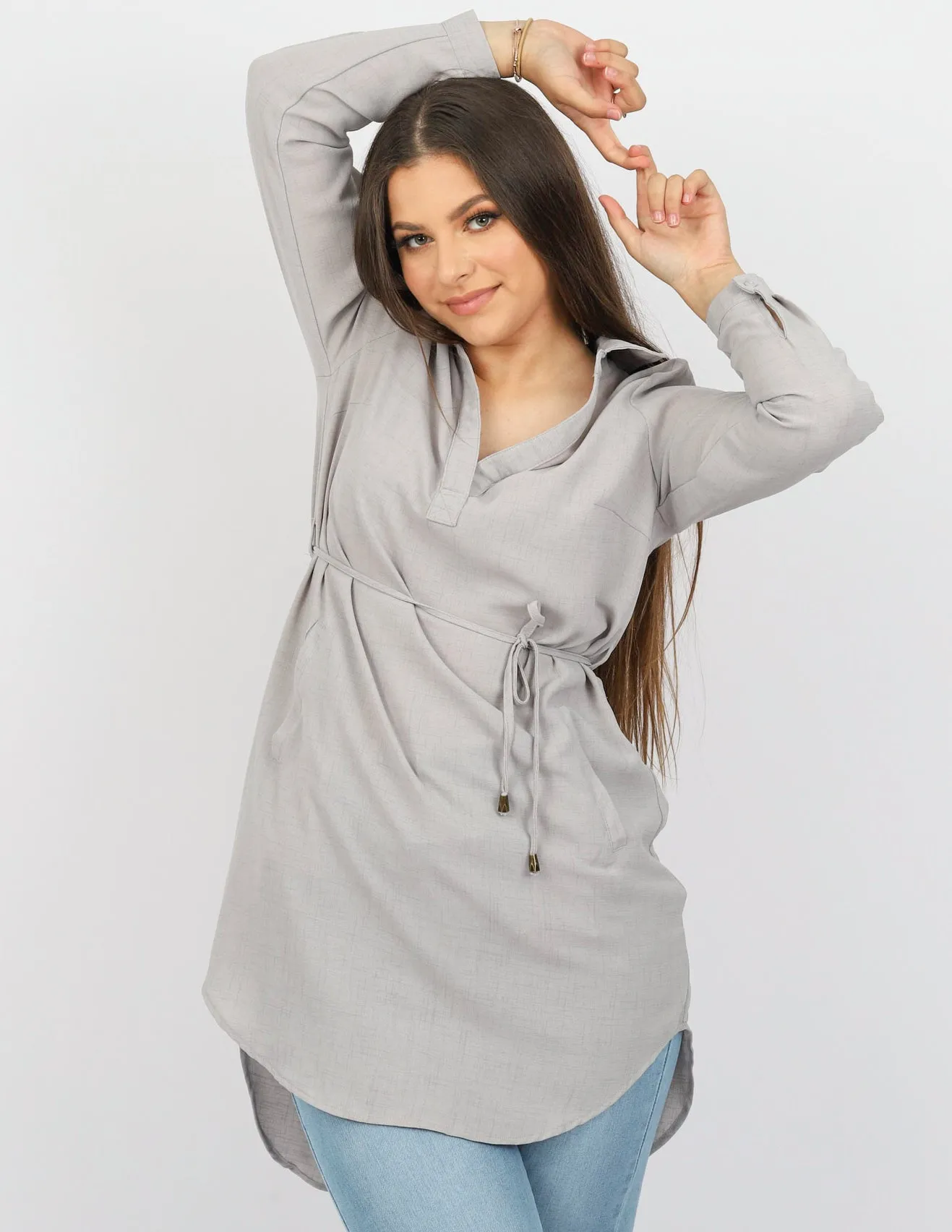 Roll Sleeve Loop Top - Light Shades