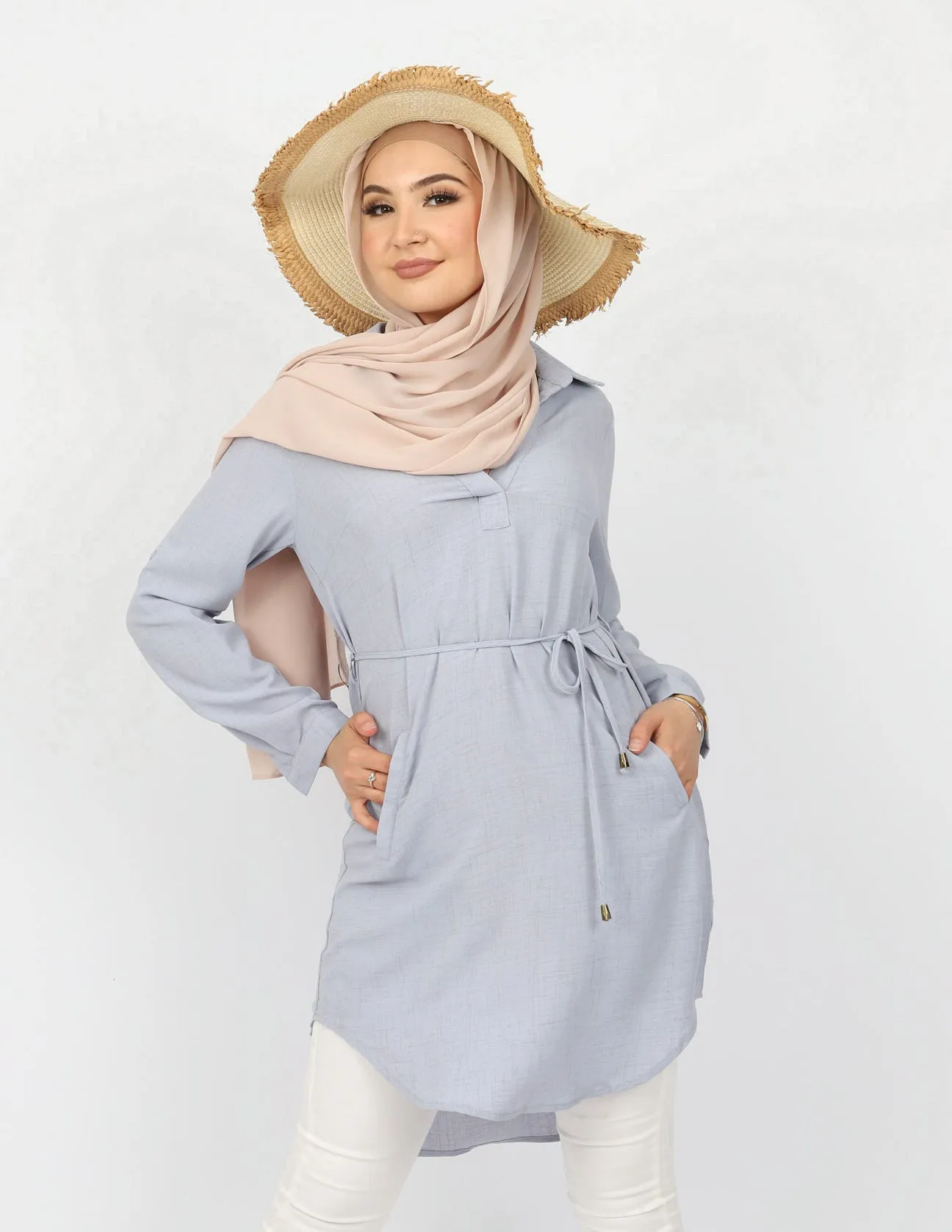 Roll Sleeve Loop Top - Light Shades