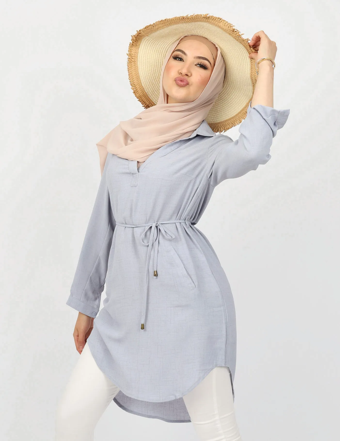 Roll Sleeve Loop Top - Light Shades