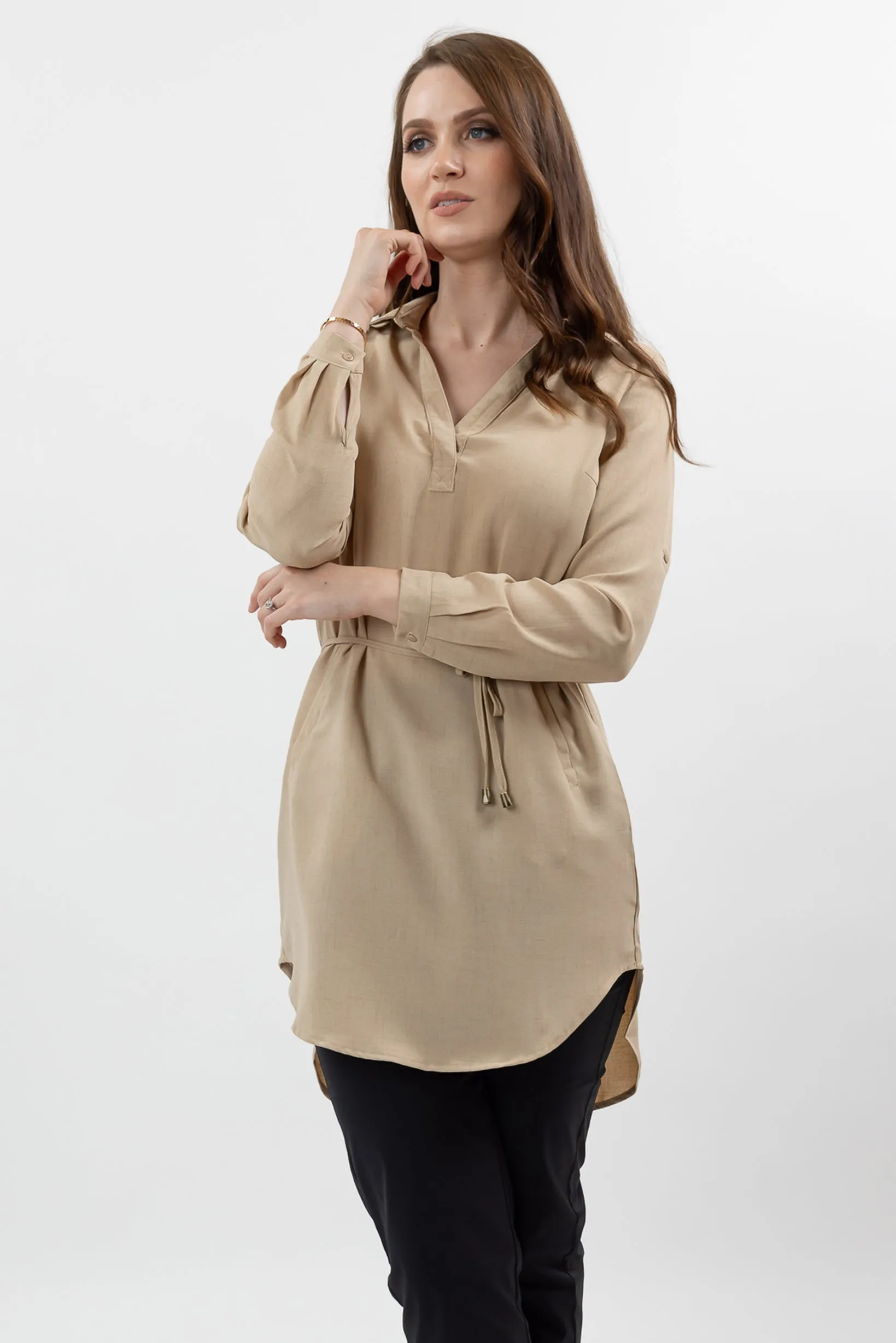 Roll Sleeve Loop Top - Light Shades