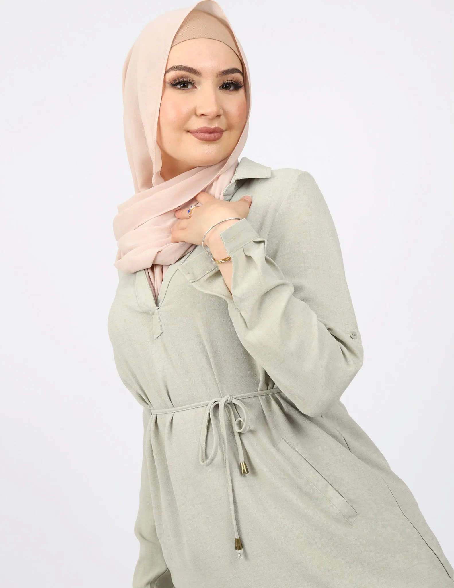 Roll Sleeve Loop Top - Light Shades