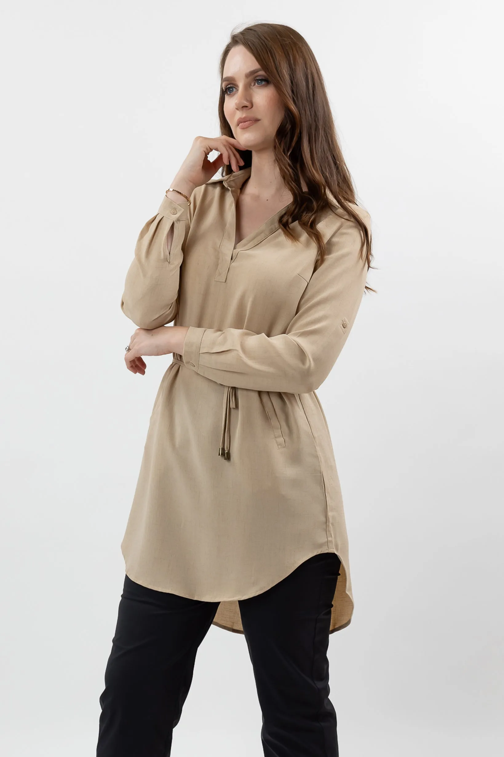 Roll Sleeve Loop Top - Light Shades