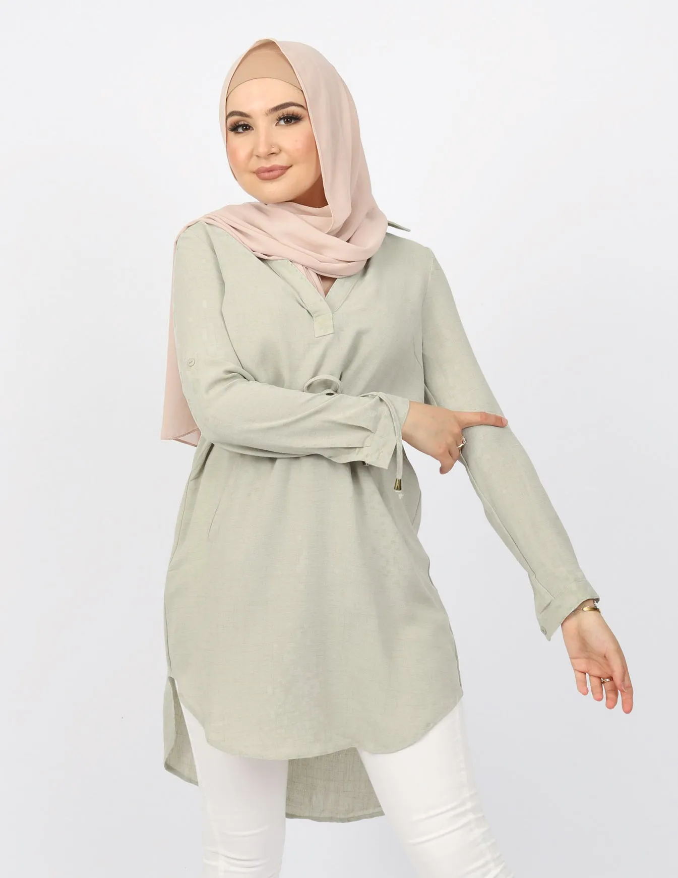 Roll Sleeve Loop Top - Light Shades