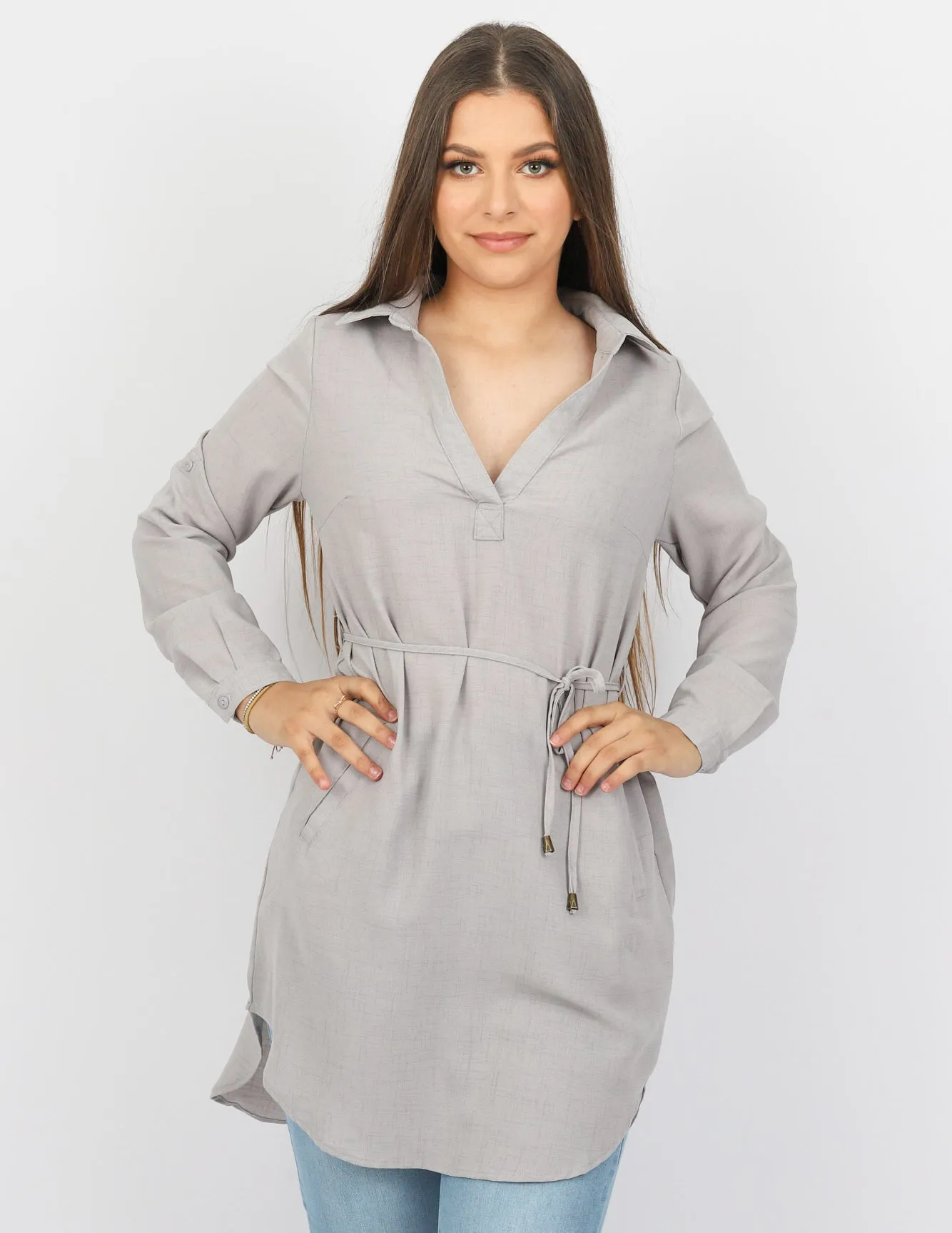 Roll Sleeve Loop Top - Light Shades