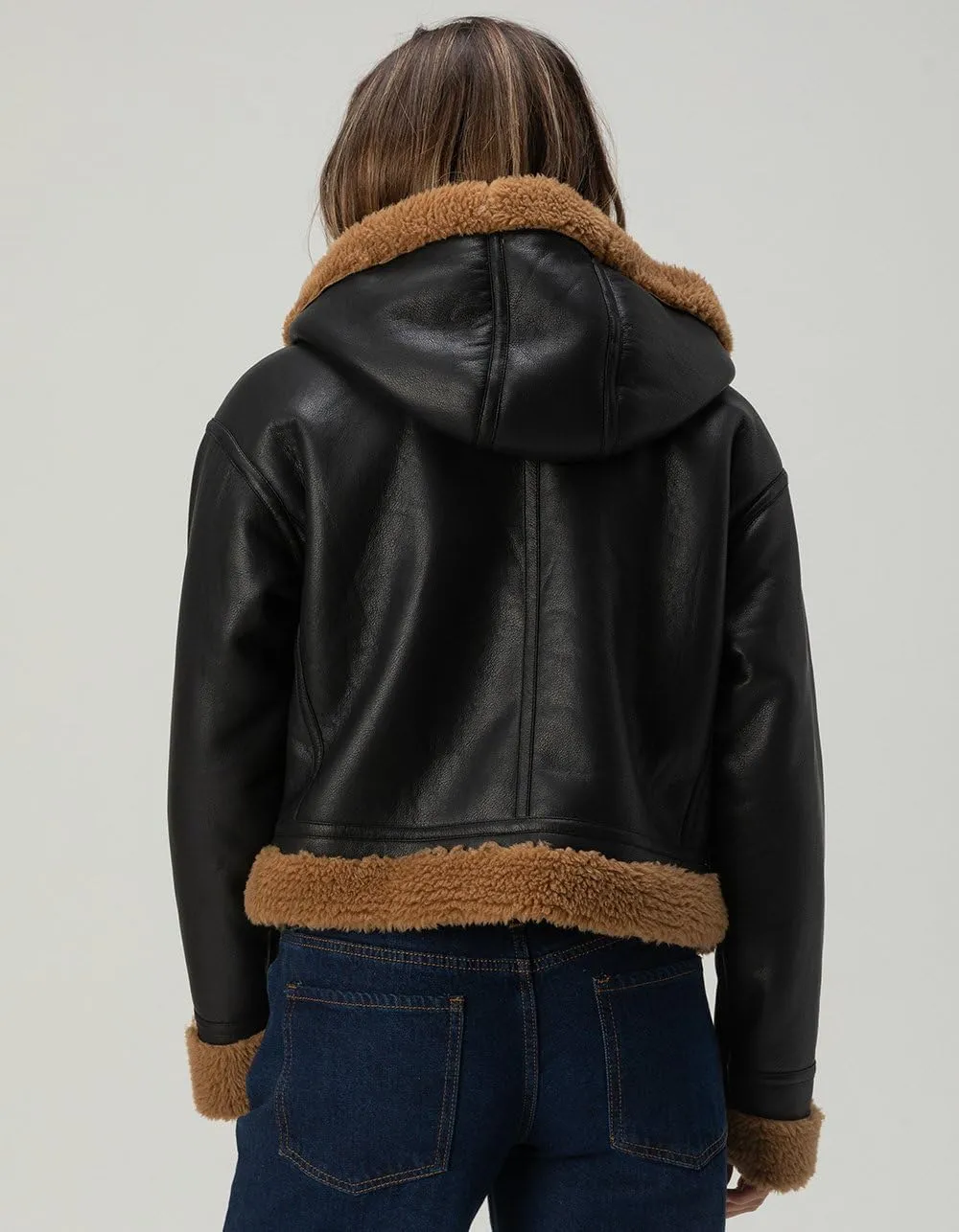 Rsq Womens Bonded Faux Leather Hooded Jacket