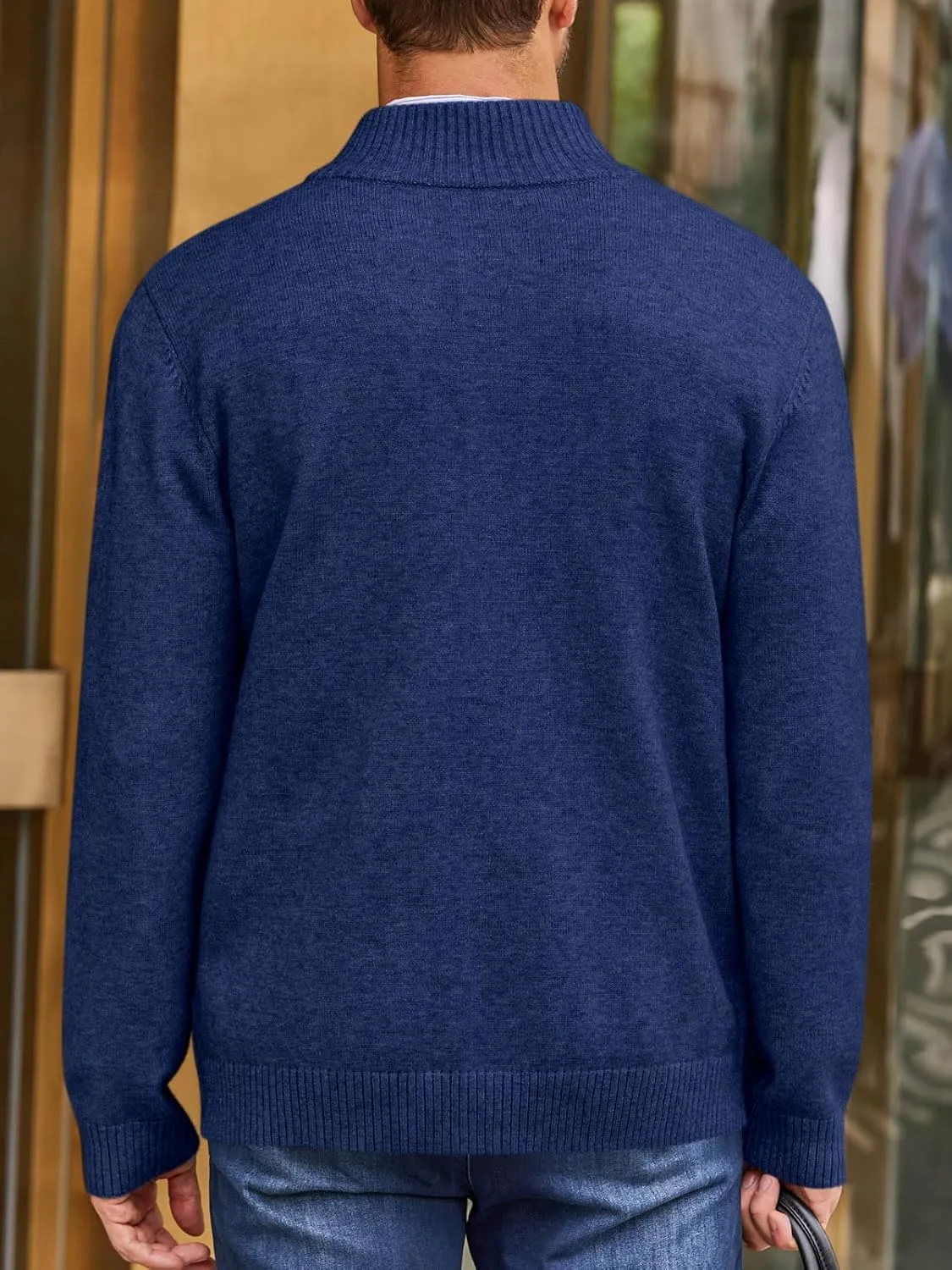 Runcati Mens Cardigan Sweater Stand Collar Casual Button Down Open Front Ribbed Winter Sweaters