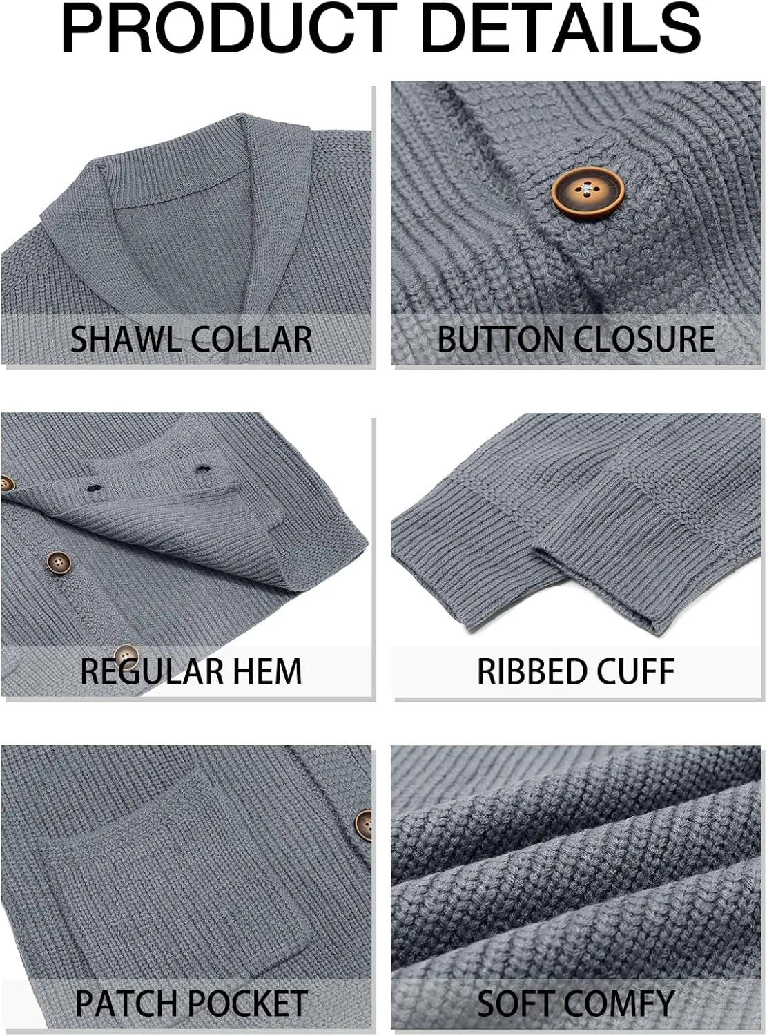Runcati Mens Shawl Collar Cardigan Sweater Cable Knit Button Down Winter Chunky Sweaters with Pockets