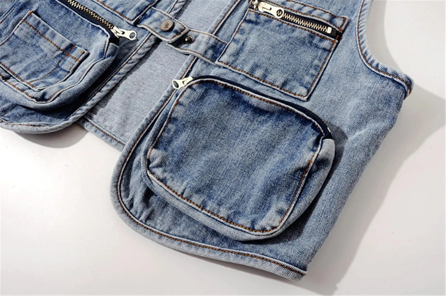 SANGTREE Women's Multi-pocket Short Cargo Denim Vest