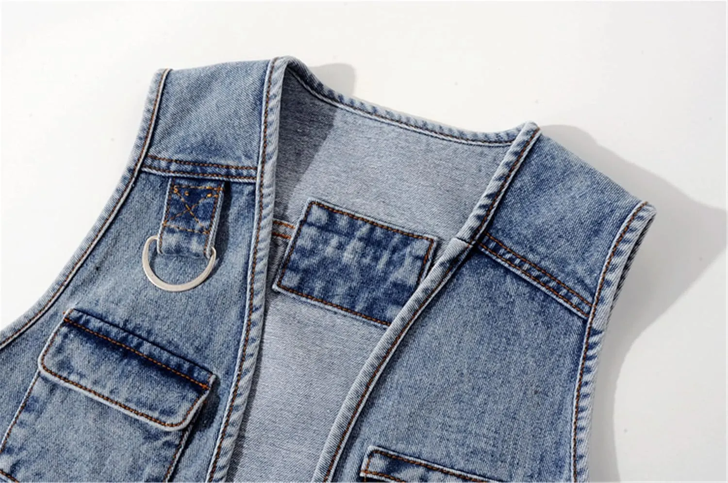 SANGTREE Women's Multi-pocket Short Cargo Denim Vest