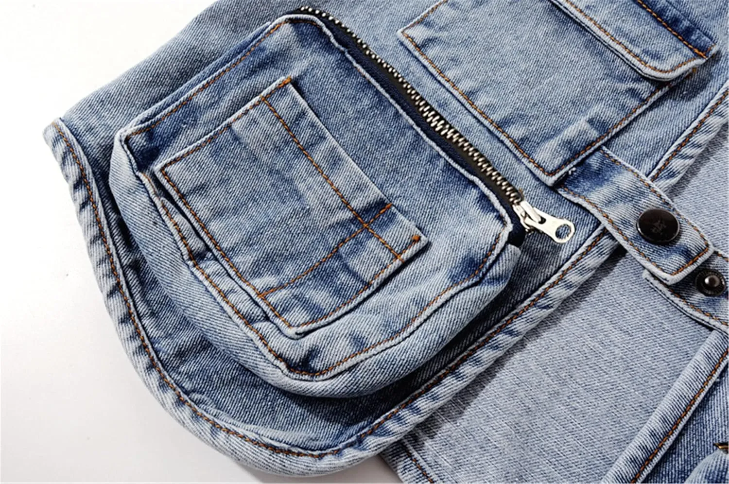 SANGTREE Women's Multi-pocket Short Cargo Denim Vest