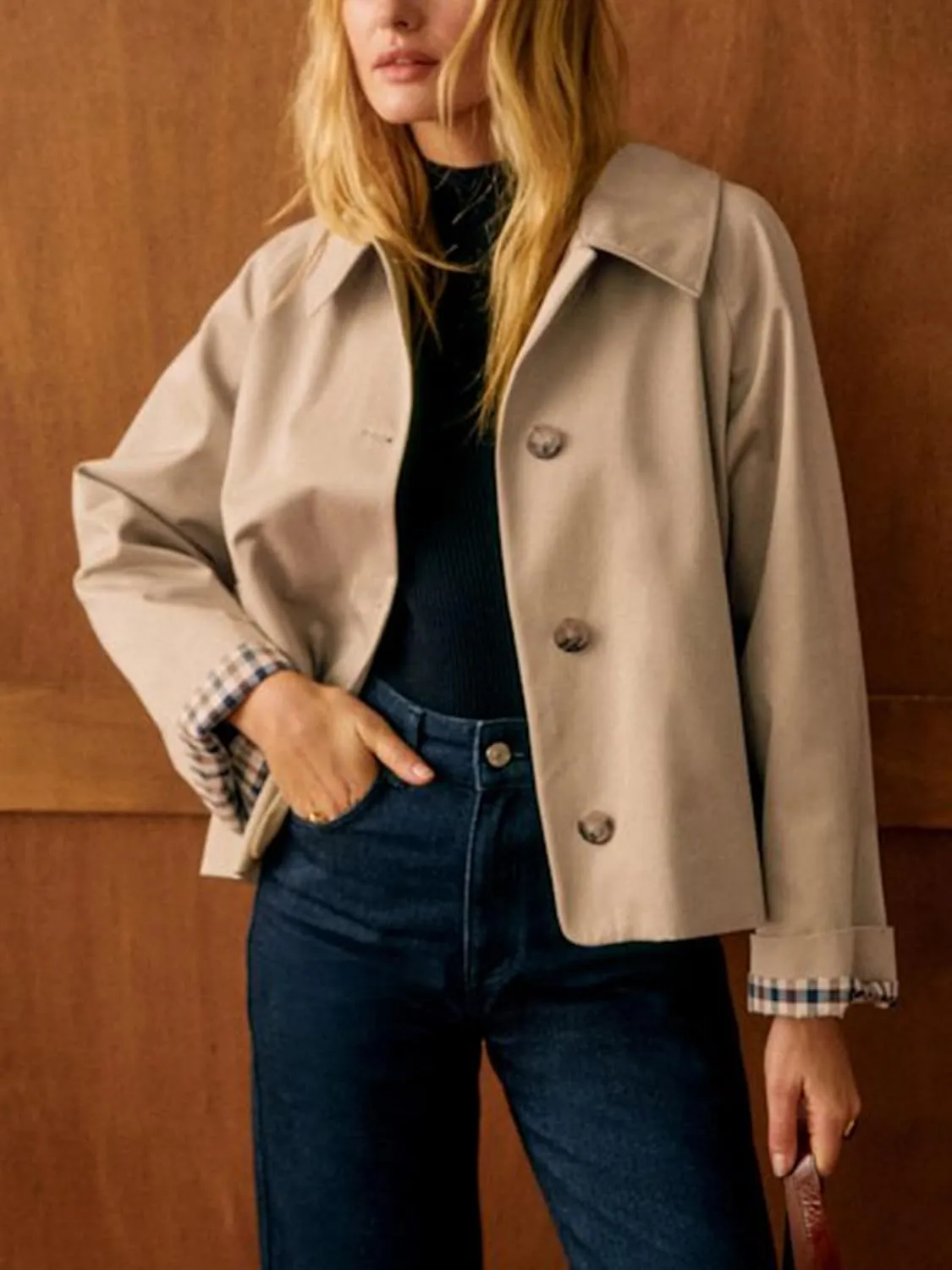SCOFEEL Cropped Trench Coat for Women Trendy Spring Fall Short Jacket Long Sleeve Work Outerwear Coat