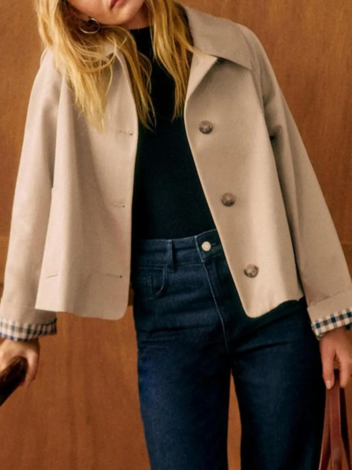 SCOFEEL Cropped Trench Coat for Women Trendy Spring Fall Short Jacket Long Sleeve Work Outerwear Coat