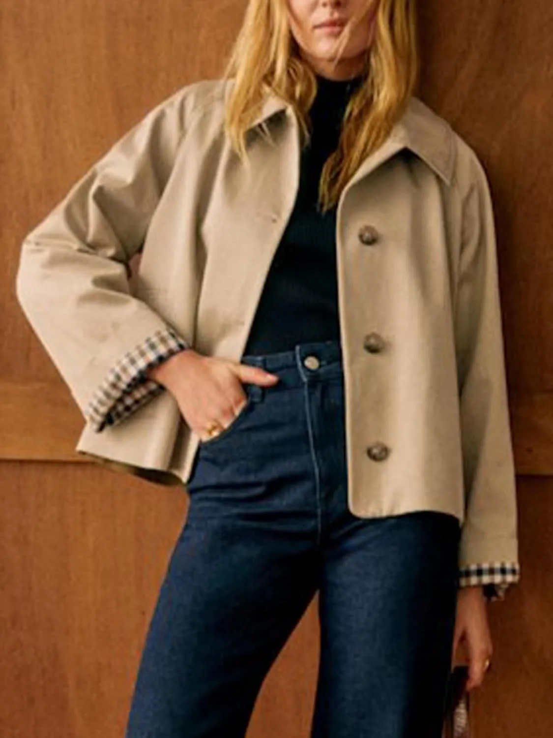 SCOFEEL Cropped Trench Coat for Women Trendy Spring Fall Short Jacket Long Sleeve Work Outerwear Coat