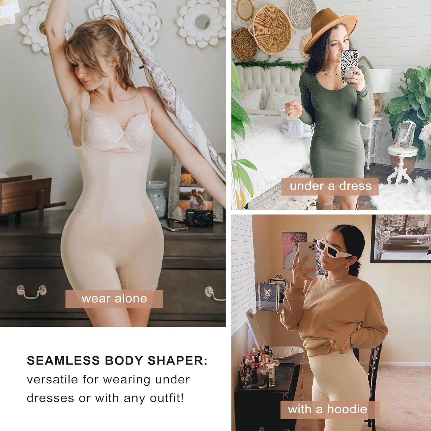SHAPERX Shapewear for Women Tummy Control Open Bust Thigh Slimmer Body Shaper