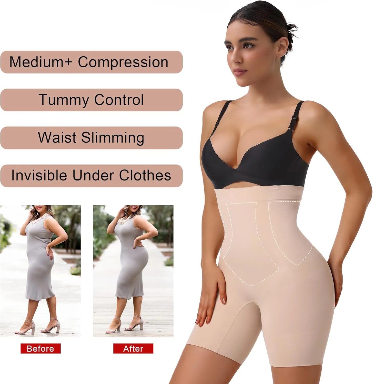 SHAPERX Shapewear for Women Tummy Control Open Bust Thigh Slimmer Body Shaper