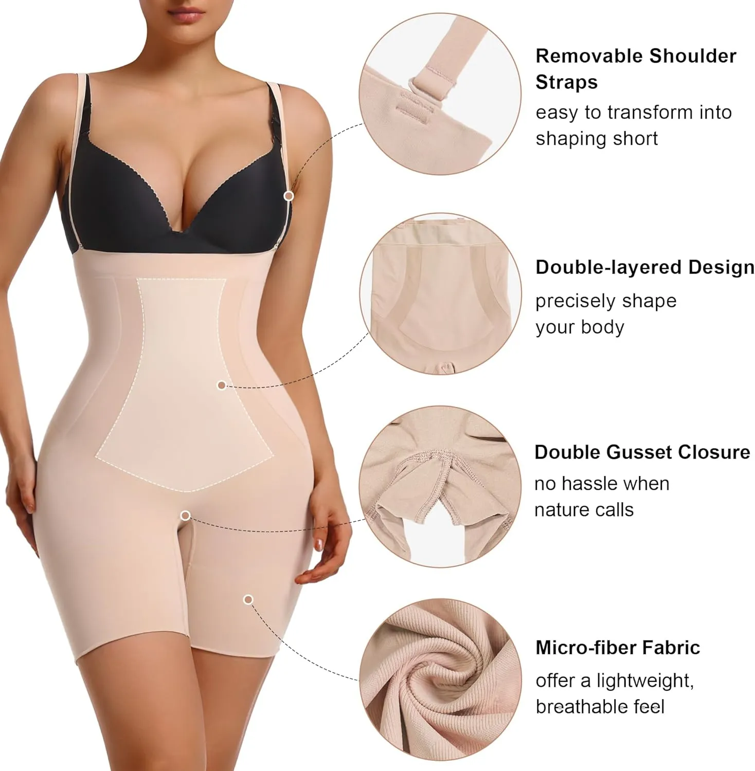 SHAPERX Shapewear for Women Tummy Control Open Bust Thigh Slimmer Body Shaper