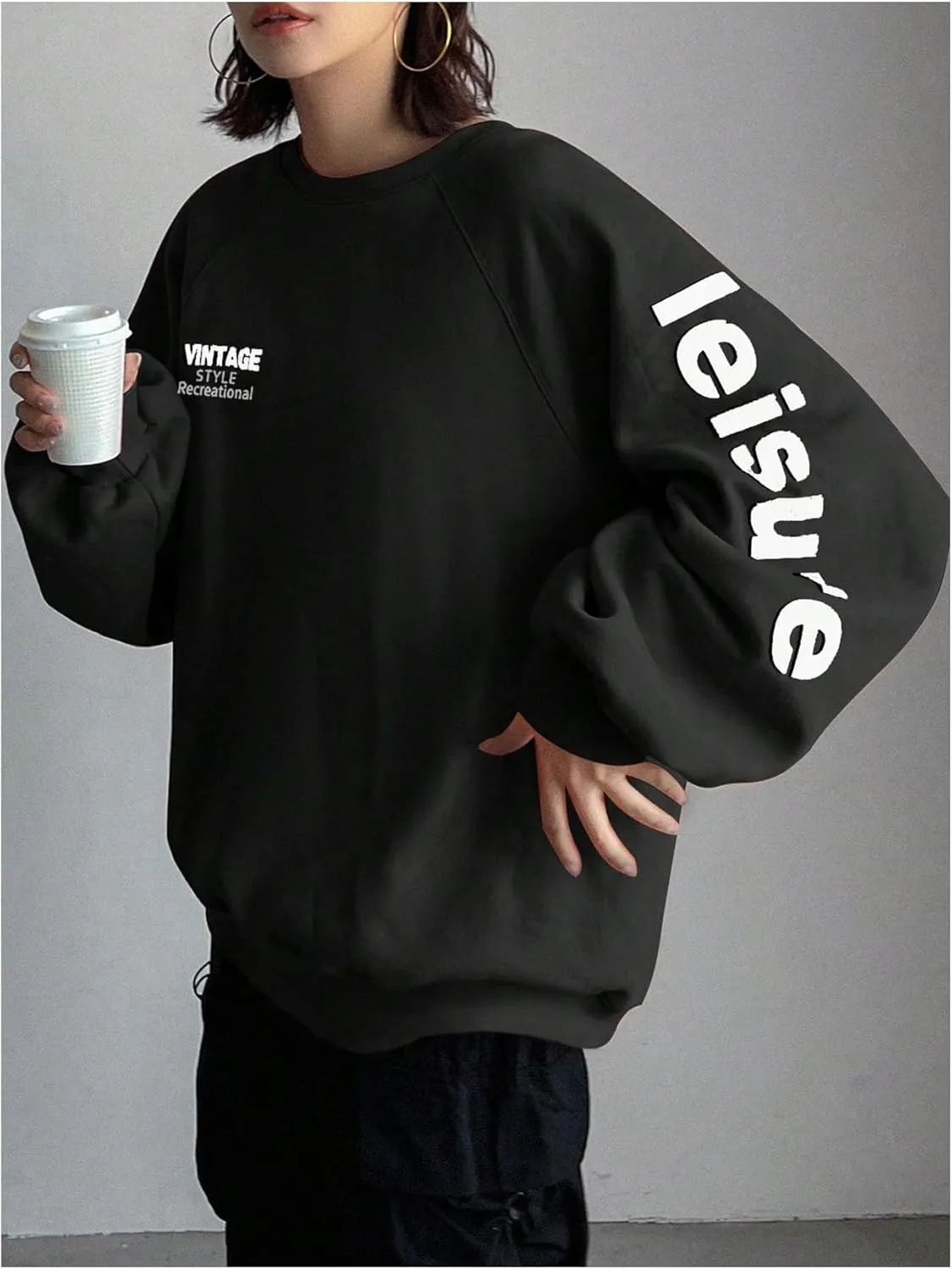 SHENHE Women's Graphic Crew Neck Oversized Sweatshirts Raglan Sleeve Vintage Sweatshirt