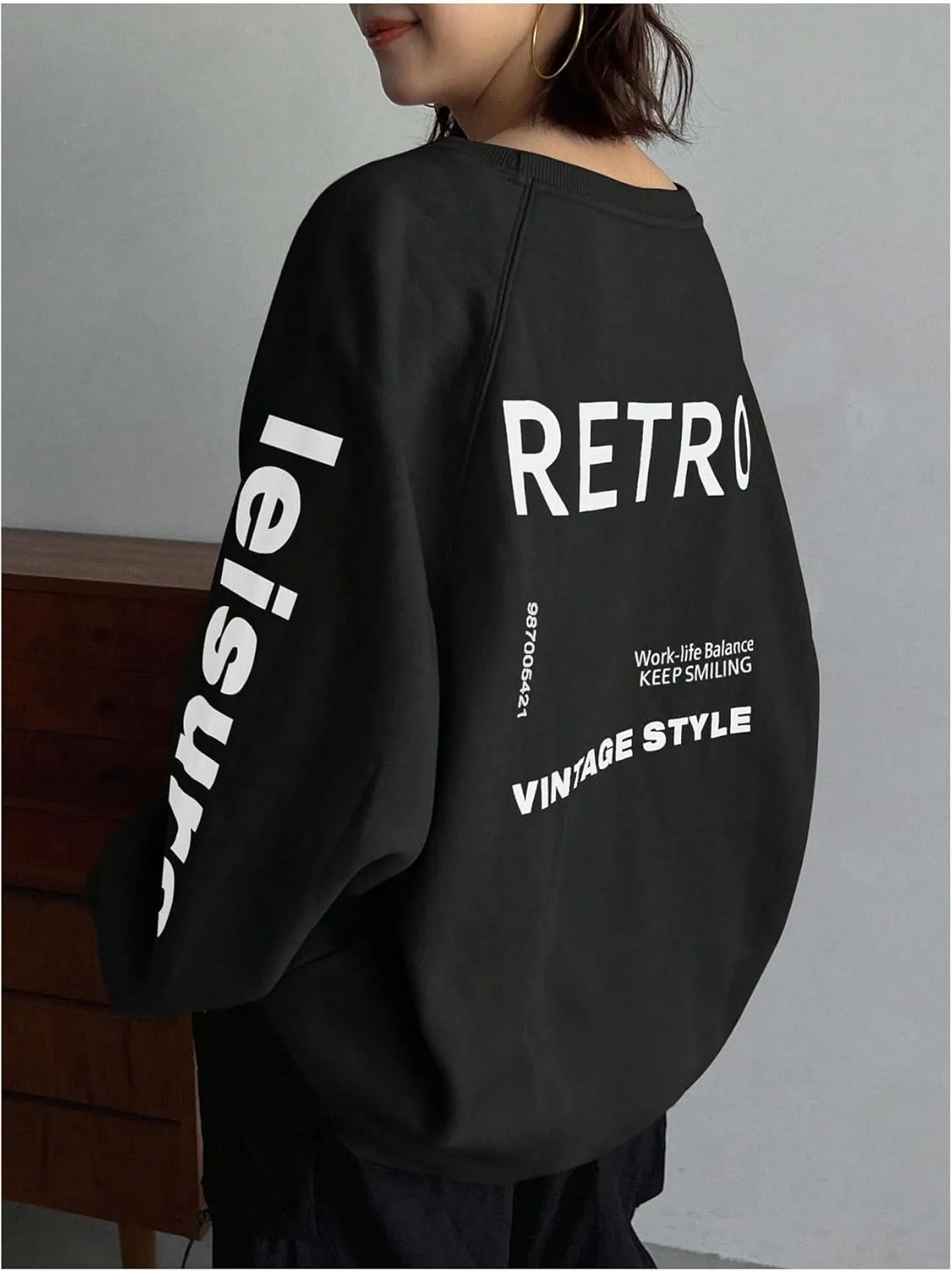 SHENHE Women's Graphic Crew Neck Oversized Sweatshirts Raglan Sleeve Vintage Sweatshirt