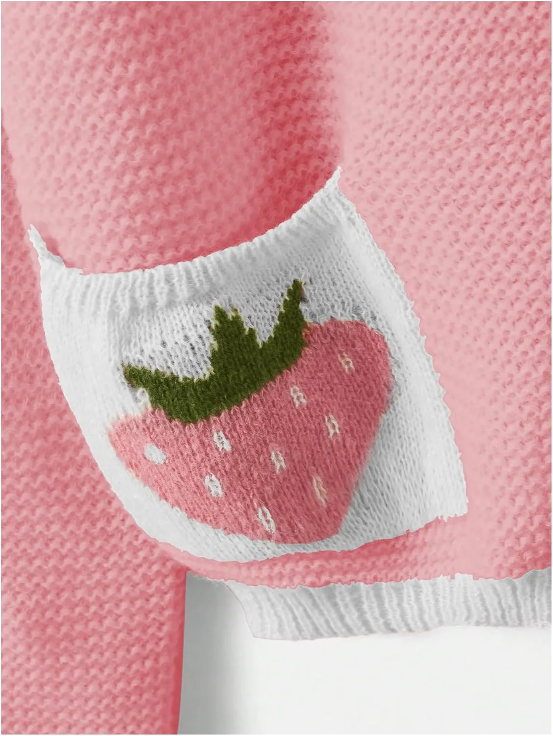 SHENHE Women's Strawberry Pattern Open Front Bishop Sleeve Casual Cardigan