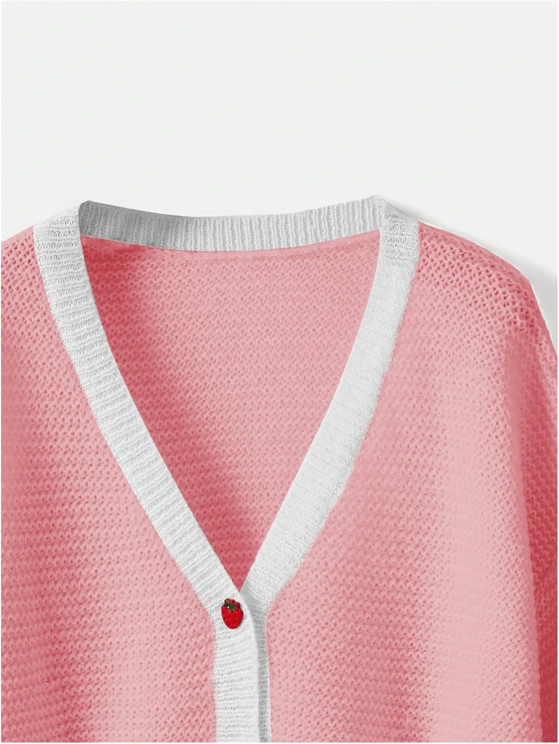 SHENHE Women's Strawberry Pattern Open Front Bishop Sleeve Casual Cardigan