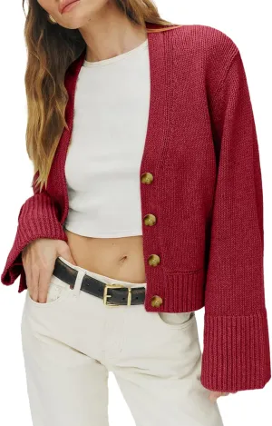 Sidefeel Women's Cardigan Sweaters Open Front Long Sleeve Button Knit Oversized Cropped 2024 Fall Sweater