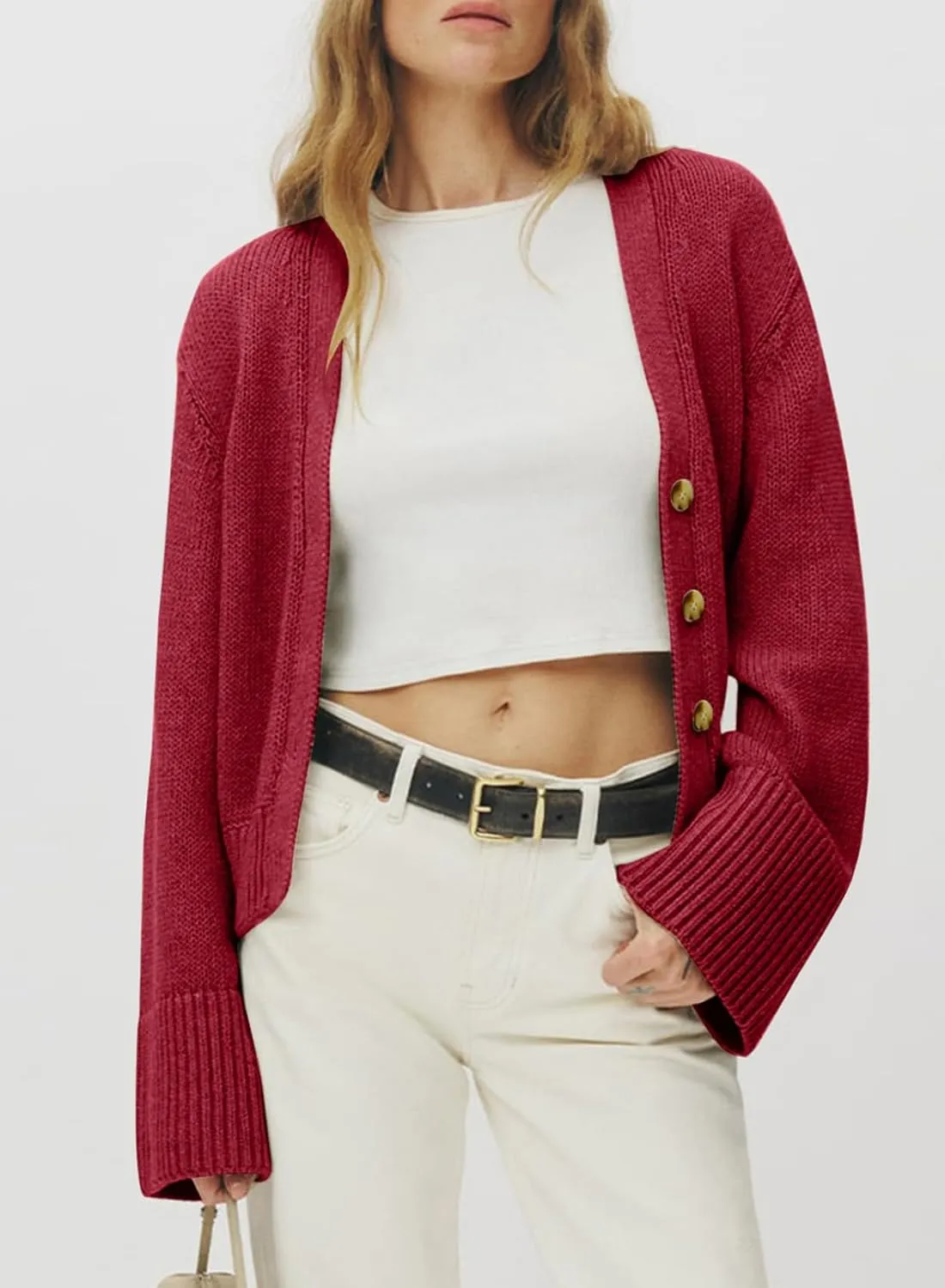 Sidefeel Women's Cardigan Sweaters Open Front Long Sleeve Button Knit Oversized Cropped 2024 Fall Sweater