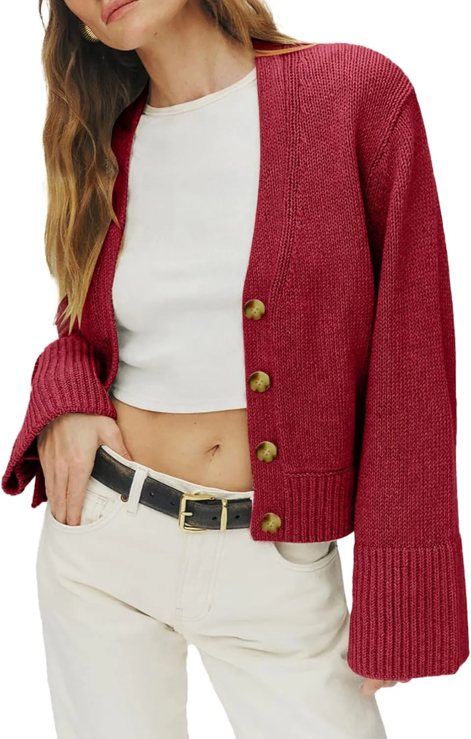 Sidefeel Women's Cardigan Sweaters Open Front Long Sleeve Button Knit Oversized Cropped 2024 Fall Sweater