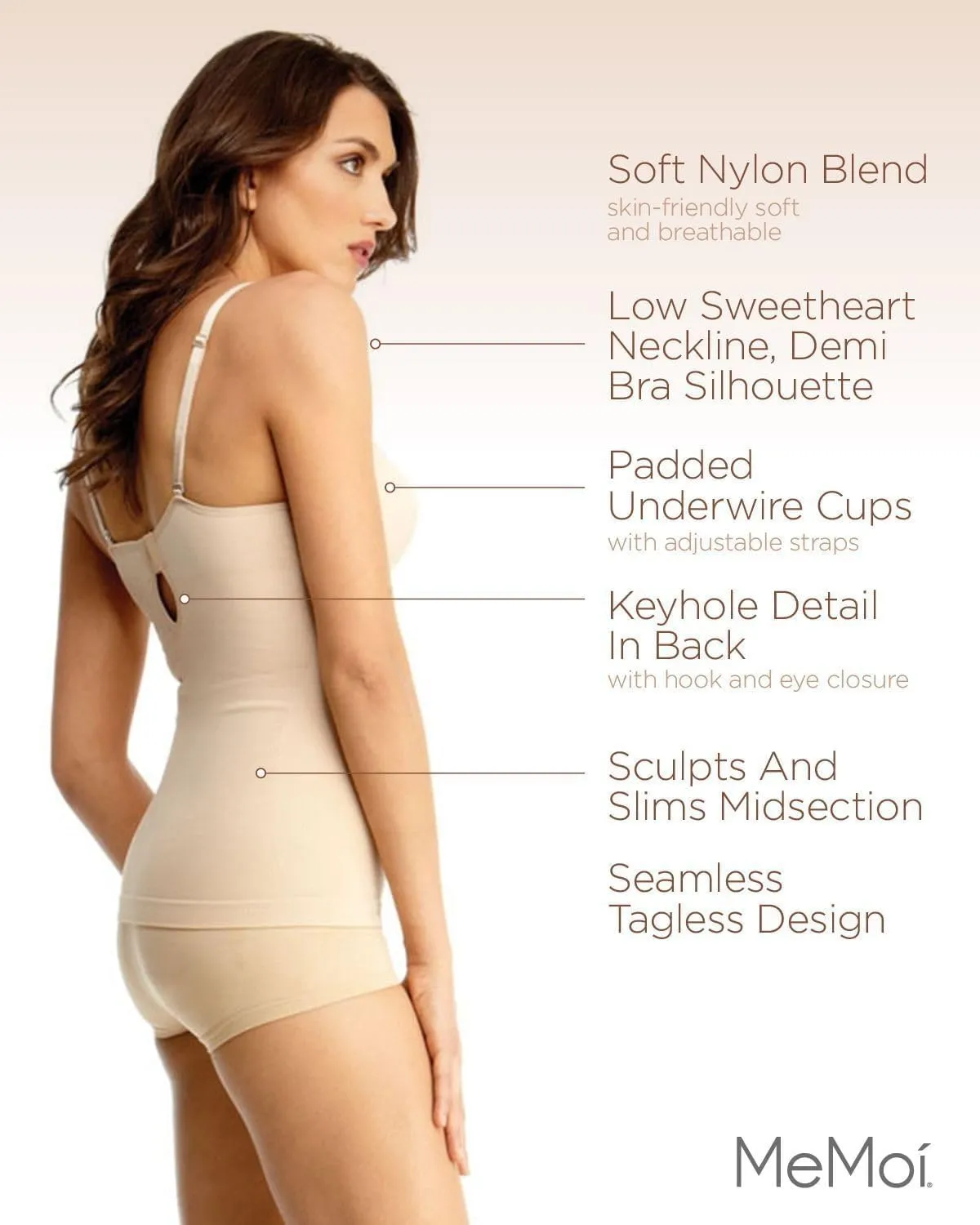 SlimMe Womens Camisole Tank Tops, Shaping Womens Camisole with Padded Underwire Bra, Comfortable Cami Tank Top - Sizes S-XL
