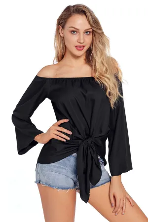 Solid Off-the-shoulder Knot Front Blouse