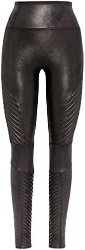 SPANX Faux Leather Moto Leggings - Seamless Tummy Control - Contoured Leather Leggings - for Fashion & Everyday Wear - Very Black - Plus Size, 25.75 Inch Inseam - 3X