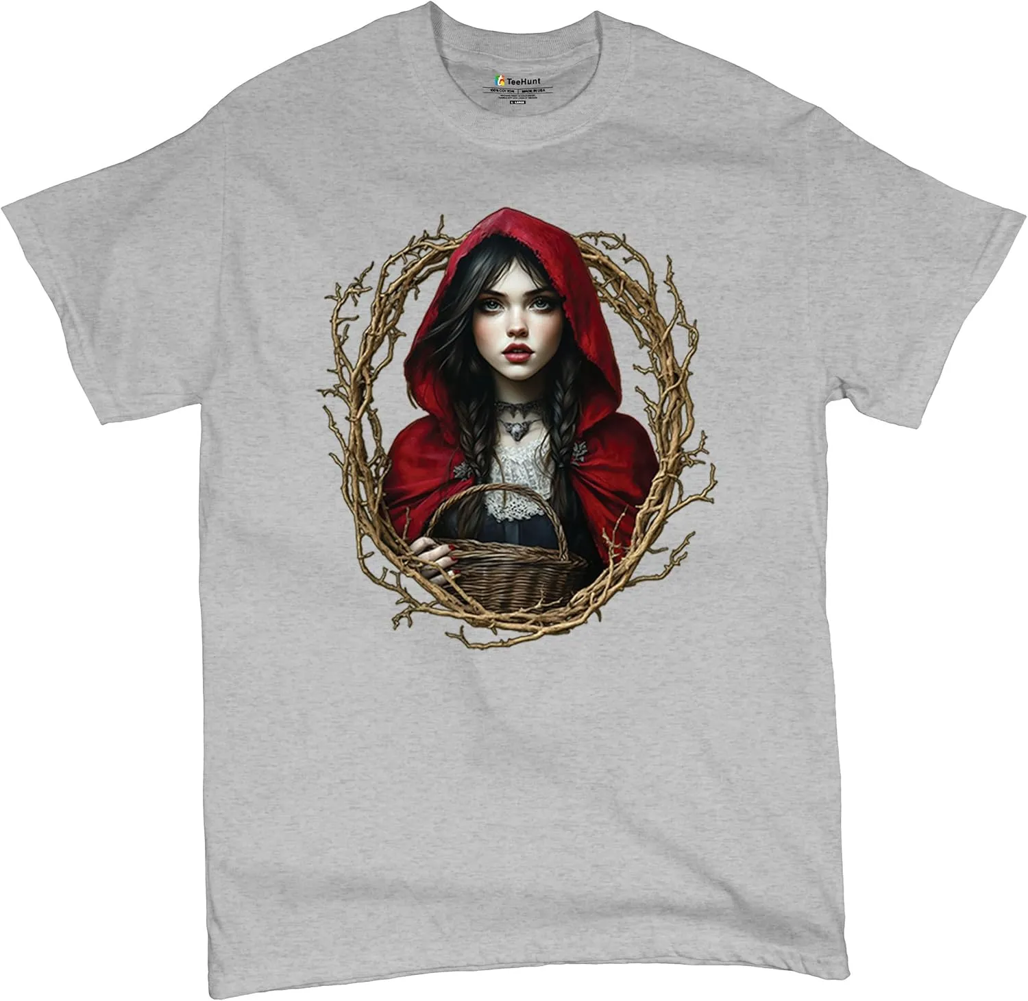 Storybook Red Riding Hood Men's T-Shirt Gothic Fairytale Cute Little Girl Forest Fantasy Witchy Cloak Cartoon Men's Tee