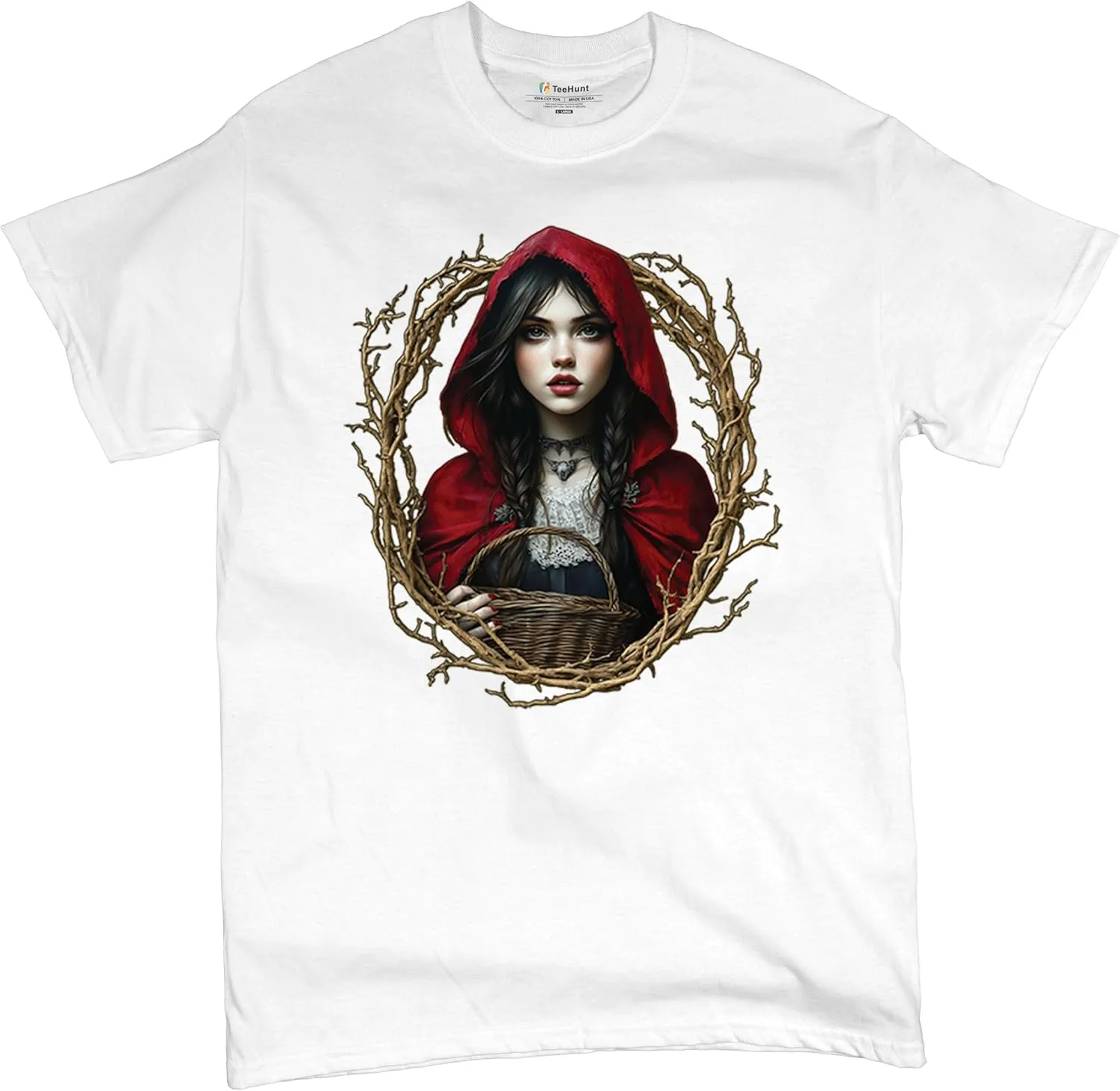 Storybook Red Riding Hood Men's T-Shirt Gothic Fairytale Cute Little Girl Forest Fantasy Witchy Cloak Cartoon Men's Tee
