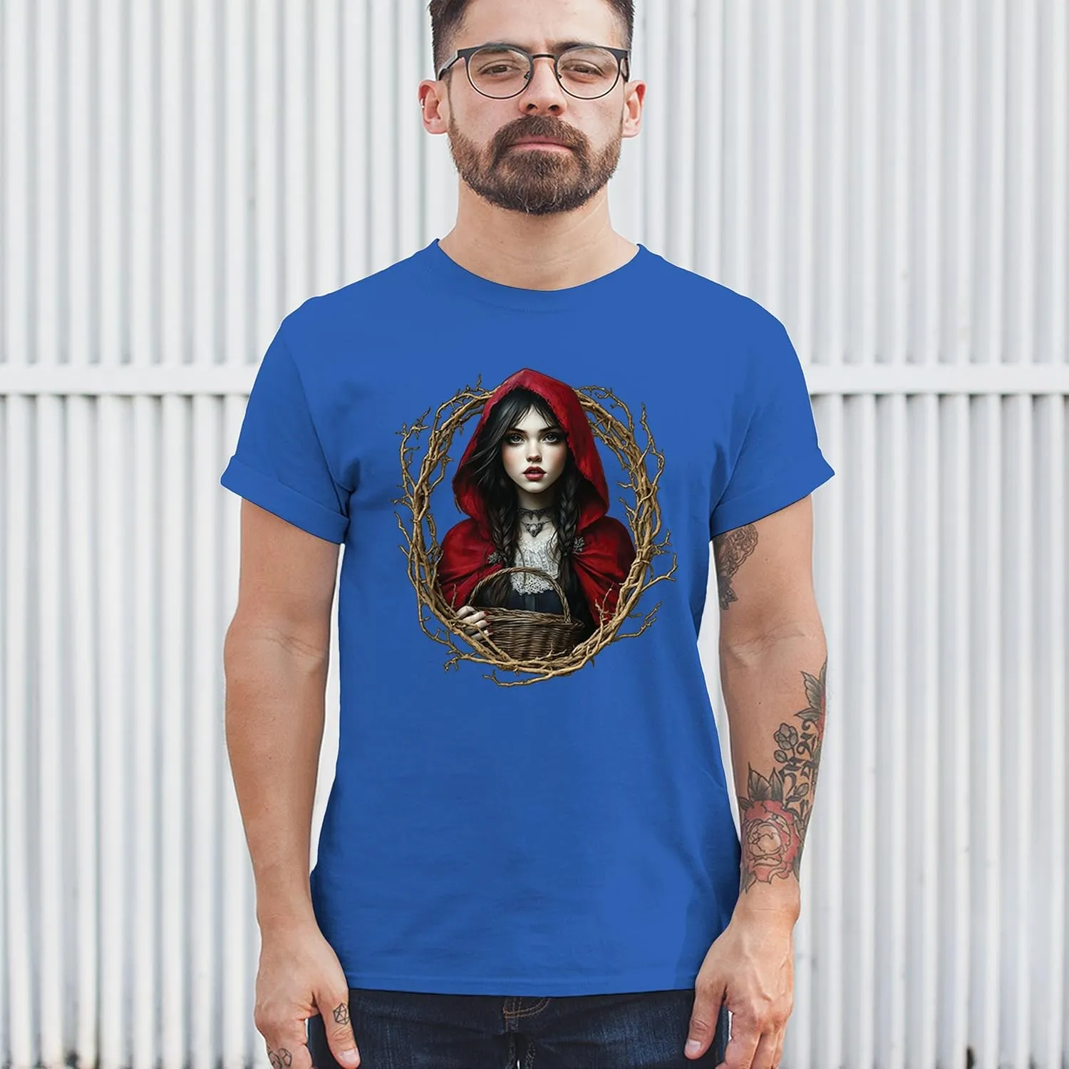 Storybook Red Riding Hood Men's T-Shirt Gothic Fairytale Cute Little Girl Forest Fantasy Witchy Cloak Cartoon Men's Tee