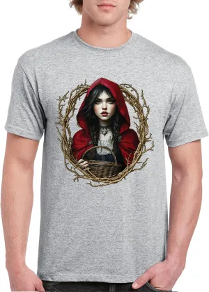 Storybook Red Riding Hood Men's T-Shirt Gothic Fairytale Cute Little Girl Forest Fantasy Witchy Cloak Cartoon Men's Tee