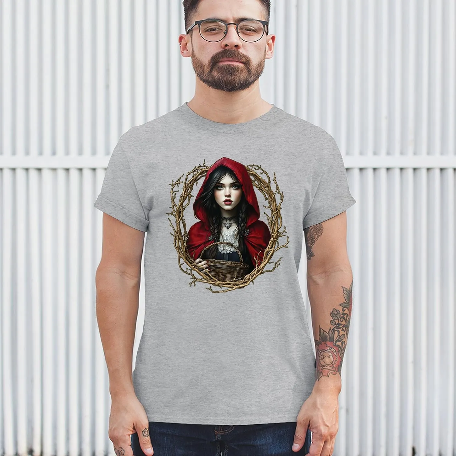 Storybook Red Riding Hood Men's T-Shirt Gothic Fairytale Cute Little Girl Forest Fantasy Witchy Cloak Cartoon Men's Tee