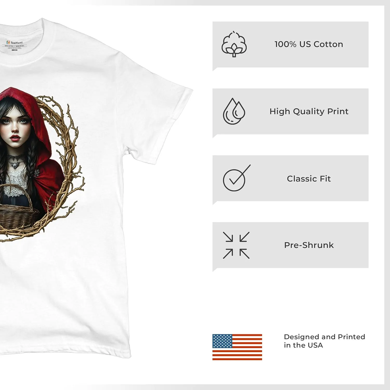 Storybook Red Riding Hood Men's T-Shirt Gothic Fairytale Cute Little Girl Forest Fantasy Witchy Cloak Cartoon Men's Tee