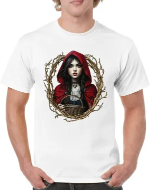 Storybook Red Riding Hood Men's T-Shirt Gothic Fairytale Cute Little Girl Forest Fantasy Witchy Cloak Cartoon Men's Tee