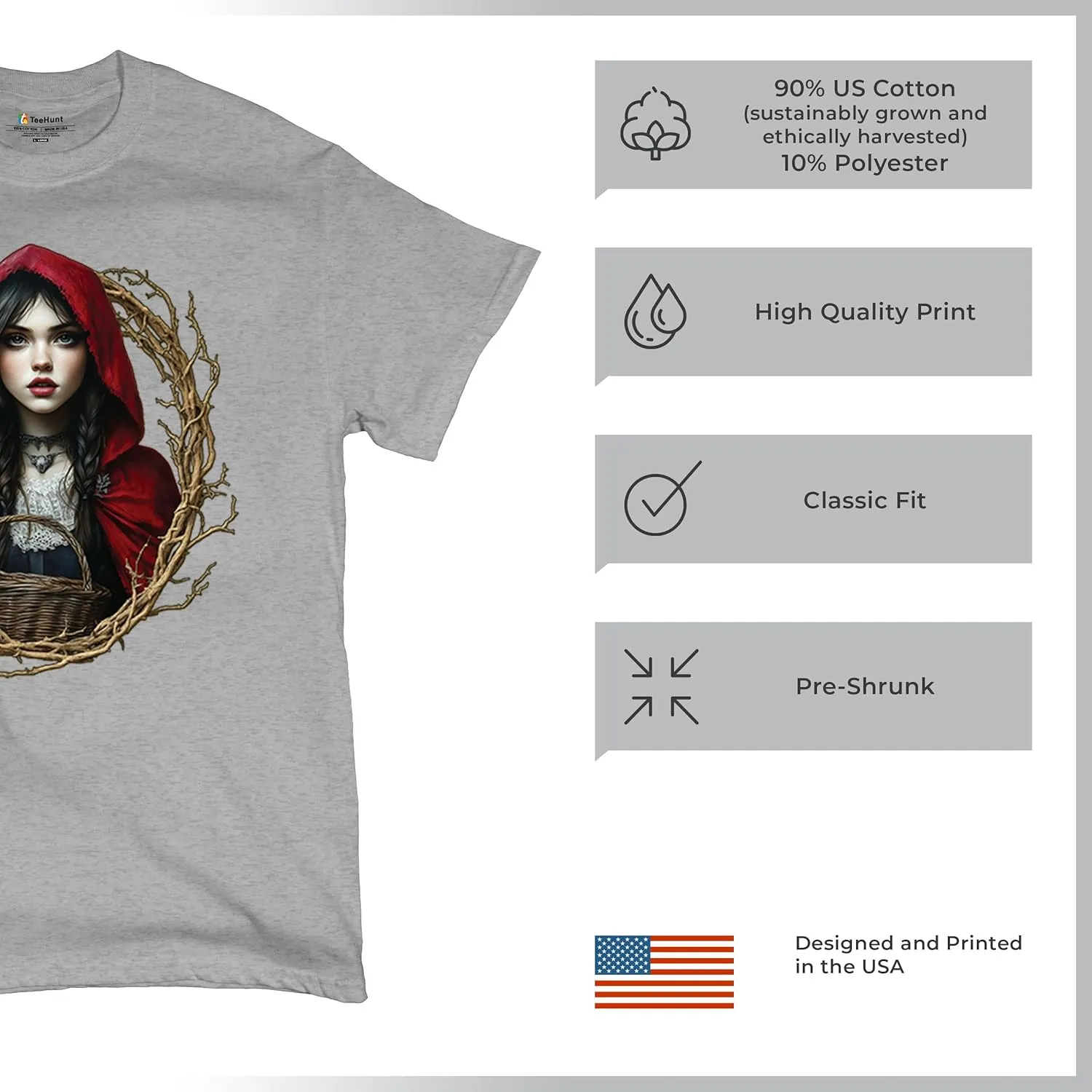 Storybook Red Riding Hood Men's T-Shirt Gothic Fairytale Cute Little Girl Forest Fantasy Witchy Cloak Cartoon Men's Tee